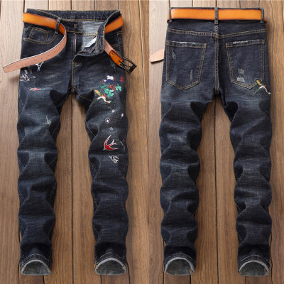 

Gobestart Spring&Summer Mens Casual Pants Trend Printed Pocket Jeans