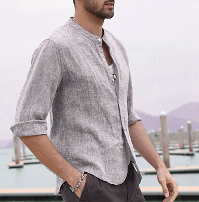 

Tailored Men Three Quarter Vintage Linen Solid Short Sleeve Retro T Shirts Tops Blouse