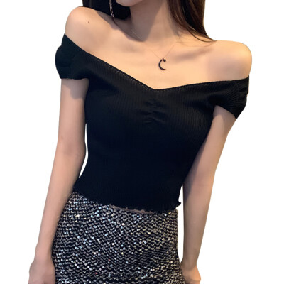 

Solid Color Long Sleeve T Shirt Women Sexy V Neck Crop Top Tees White Black Korean Casual Women T-shirt