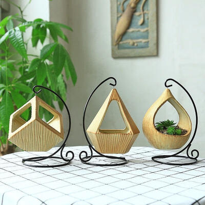 

Hanging Ceramics Vase Flower Plant Pot Round Container Decor With Stand A