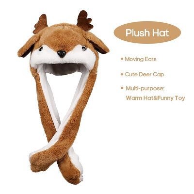 

Plush Earflap Animal Hat Cute Funny Deer Cap Moving Ears Toy Costume for Kidsgirls