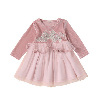 

Spring Kids Girls Casual Long Sleeve Embroidery Dress Costume Baby Children Cotton Mesh Dresses