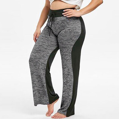 

Gobestart Fashion Womens Casual Plus Size Splice Elastic Waist Bandage Loose Flare Pants