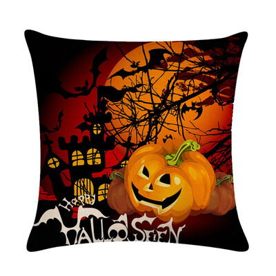 

18" Pumpkin Print Cotton Linen Cushion Cover Pillow Case Halloween Home Decor
