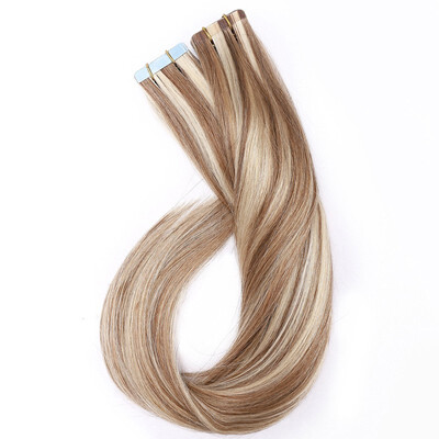 

Tape in Human Hair Extensions Highlight Balayage Long Straight Skin Weft Glue in Hairpieces Invisible Double Sided Tape