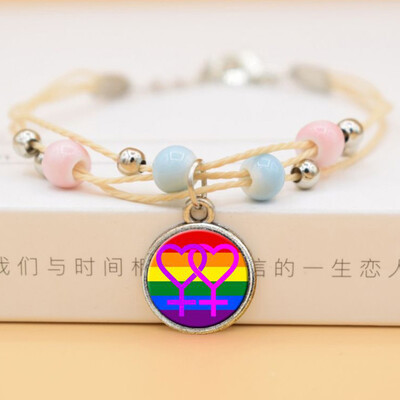 

New Hand Make Bead Cross Gay Pride Rainbow Ceramics Pendent Bracelet Jewelry