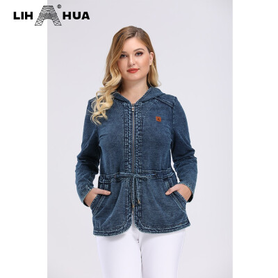 

LIH HUA Womens Plus Size Casual Comfortable Denim Jacket stockinet high flexibility Slim Fit Jacket Denim hoodie