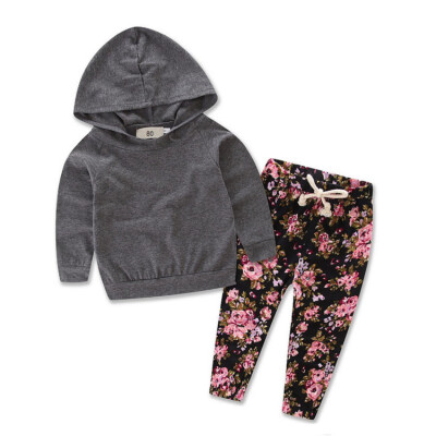 

Autumn Toddler Baby Girls Long Sleeve Floral Leopard Print Hoodie Patchwork Sweatshirt TopsPants Trouser Costume Set