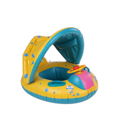 

Inflatable Soft Baby Swimming Ring Pool Float Boat Rider with Detachable Sun Canopy Shade for Baby Toddler Kid Blue-Yellow