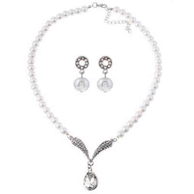 

Bride Wedding Korean Style Pear Sparkling Shining Crystal Rhinestone Necklace Earrings Kit Women Gift Jewelry Set