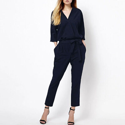 

Long Romper Overalls Spring Autumn Summer Women Jumpsuits V Neck Casual Style Elegant Ladies New
