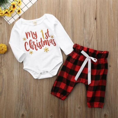 

US 2PCS Newborn Baby Boy Girl My First Christmas Clothes Romper Pants Outfits