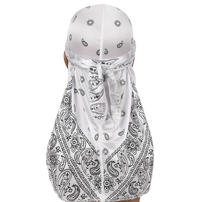 

7 Colors Unisex Women Men Silky Durags Long Tail Satin Pirate Hat Summer Breathable Head Scarf