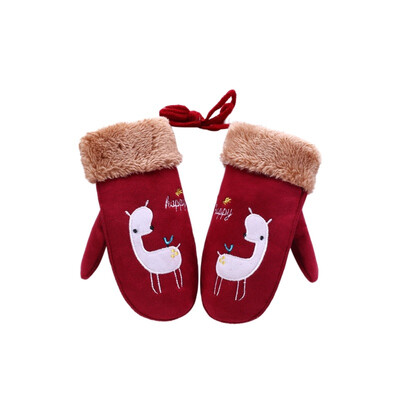 

Children Lovely Cartoon Bear Suede Leather Mittens BoysGirls Winter Plus Plush Thick Warm Print Sheep Sports Play Glove