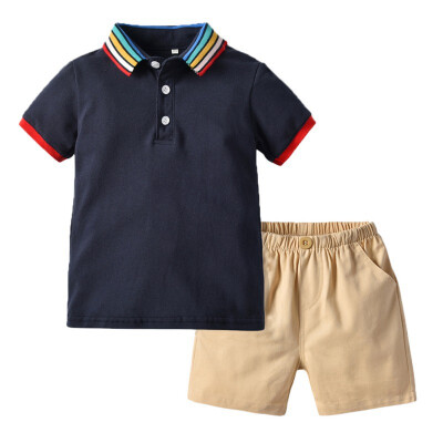 

Baby Boys Clothes Summer Boy Rainbow Collar Clothing Set 2pcs Set Bebe Gentleman Shirt Shorts Clothes For Boys 0-5Y