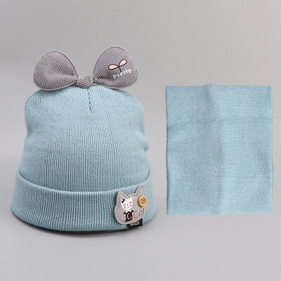 

Autumn&winter new Joker baby knitted cotton scarf head Hat bow cartoon cute Hat