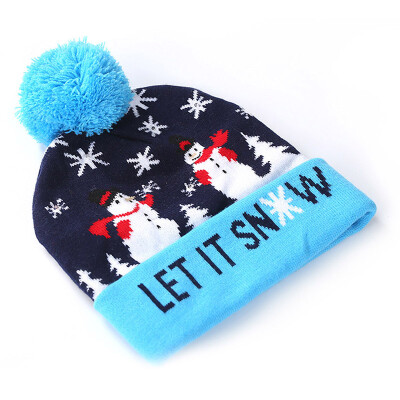 

Christmas baby hat Winter Newborn Cute Warm Kids Girls Boys Baby Cartoon LED Light Hats Knitted Wool Hemming Caps With Ball