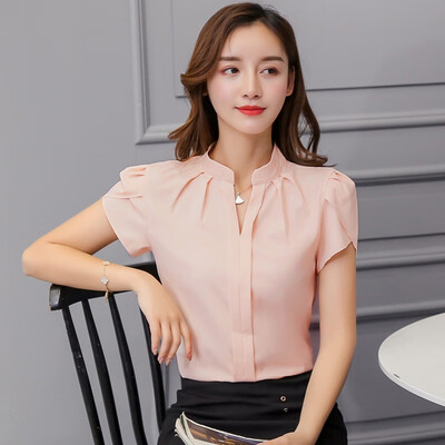

White Shirt Female Short Sleeve Shirt Fashion Bodycon Leisure Chiffon Blouse Tops