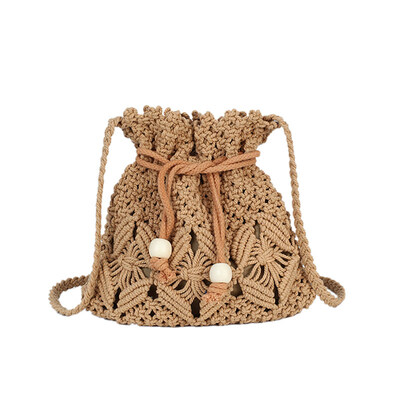 

Solid Color Women Crochet Braided Bucket Bag Hollow Crossbody Shoulder Pouch