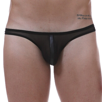 

Tailored Men Sexy Underwear Bare Buttocks Patent Mesh Underpants Thong Briefs