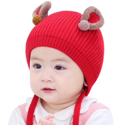 

Newborn Girls Boys Winter Warm Caps Kids Baby Ear Design Hats Knitted Wool Hemming Caps 1-3y