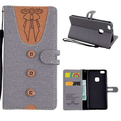 

MOONCASE Huawei P10 Lite stitching embossed womens leather case - gray