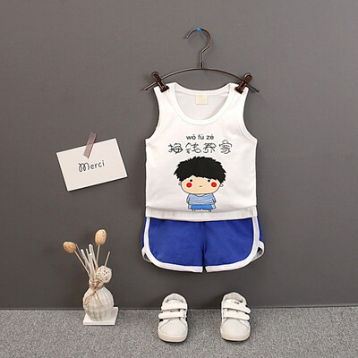 

2PcsSet Summer Baby Boys Girls Casual Sleeveless Cartoon Words Print T-shirt TopsShorts Suits Costume Set