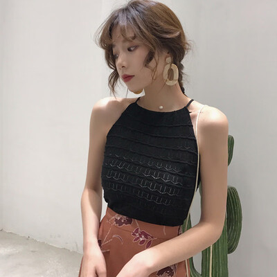 

Sexy Summer Women Tops Slim Knitting Halter Camisole Tops Female Knitted Tanks Sleeveless Basic Solid Top