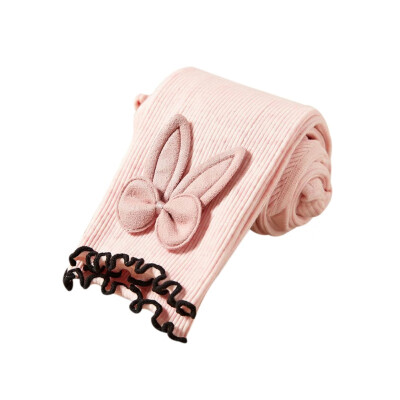 

Autumn Winter Newborn Baby Girls Rabbit Ear Pattern Cotton Leggings Elastic Waist Bowknot Design Macrame Solid Colors Leggings