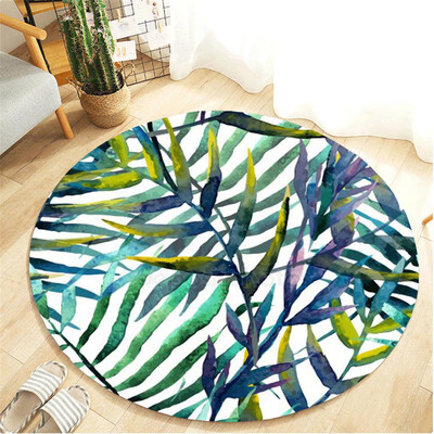 

Toponeto Tropical Plant leaves Pattern Round Flannel Bathroom Kitchen Carpet 80cm