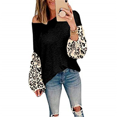 

Tailored Women O-Neck Long Sleeves Lantern Sleeve Casual Leopard Print BlouseTops