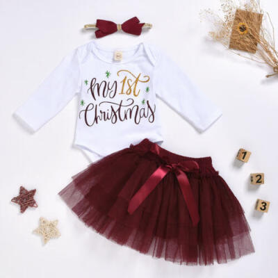 

2019 My 1st Christmas Baby Girls Outfits Tops RomperTutu Skirt Clothes AU