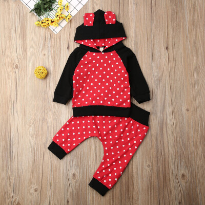 

Infant Baby Boy Girl Clothes Polka Point Hooded Tops Pants Tracksuit Outfits Set