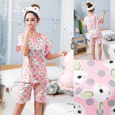 

Cartoon Print Women Pajama Sets Female Home 2 Pieces Set Crop Top Shorts Loose Elastic Waist Shorts Lounge pijama mujer