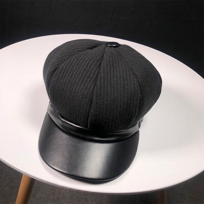 

Pepe autumn&winter new 100-tie leather eaves hat Korean version of outdoor Japanese retro knitted hat British fashion cap