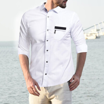 

Tailored Fashion Mens Long Sleeve Casual Fit Silm Shirt Blouse Pocket Top