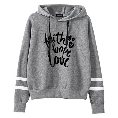

New Autumn And Winter Women Teen Girl Casual Hoodie Faith Hope Love Printed Hooded Sweatshirt Pullover Tops
