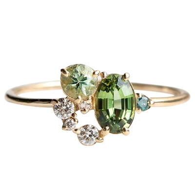 

Silver Nature Style Leaves Green Finger Rings Pure Ring For Women