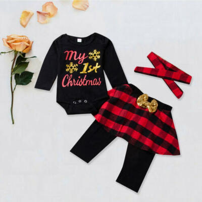 

US Xmas Toddler Kids Baby Girls Christmas Romper Bowknot Pants Princess Clothes