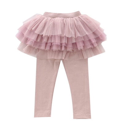 

Autumn Baby Kids Cotton Leggings Girl Toddler Color Charge Mesh Skirt Pants Skinny Long Bottoms