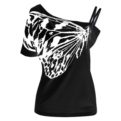 

Women Butterfly Print Summer Sling Off Shoulder Tunic Top Short Sleeve T-Shirt