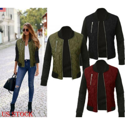 

Women Lady 100 Cotton Jacket Flight Coat Zip Up Biker Casual Tops Clothes -3XL