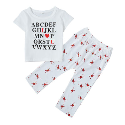 

Autumn Baby Girls Boy Clothing Set Adorable Letter Print Short Sleeve Tops Blouse Trousers Casual Outfits Costume Set