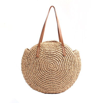 

Women Summer Beach Fashion Round Handmade Straw Woven Handbag Tote Shoulder Bag