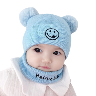 

2Pcs Baby Hat Winter Fashion New Toddler Baby Girls Boys Solid Hat Winter Warm Cartoon CapScarf Keep Warm Set Kids Cap