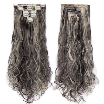 

Full Head Clip Synthetic in Hair Extensions 8 Piece 18 Clips Hairpiece Long Wave Curly Straight for Women