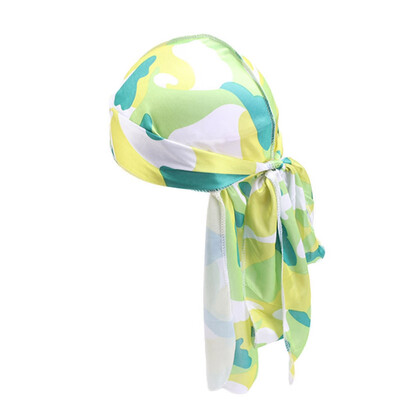 

6 Colors Long Tail Satin Print Turban Hijab Cap Camouflage Breathable Hat
