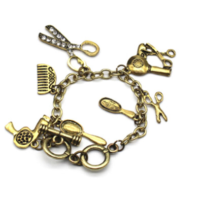 

Shear Hair Drier Scissors Comb Charm Bracelet Retro Style