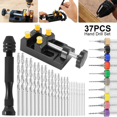 

37 Pieces Hand Drill Set Include Pin Vise Hand Drill with Mini Drills Twist Drills&Bench Vice for Craft Carving DIY