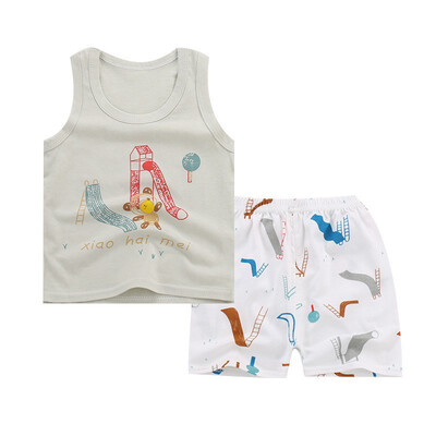 

Childrens Summer Clothing Set Cute Vest Suit Boys And Girls Sleeveless Vest Shorts Suit Cartoon Cotton Suit